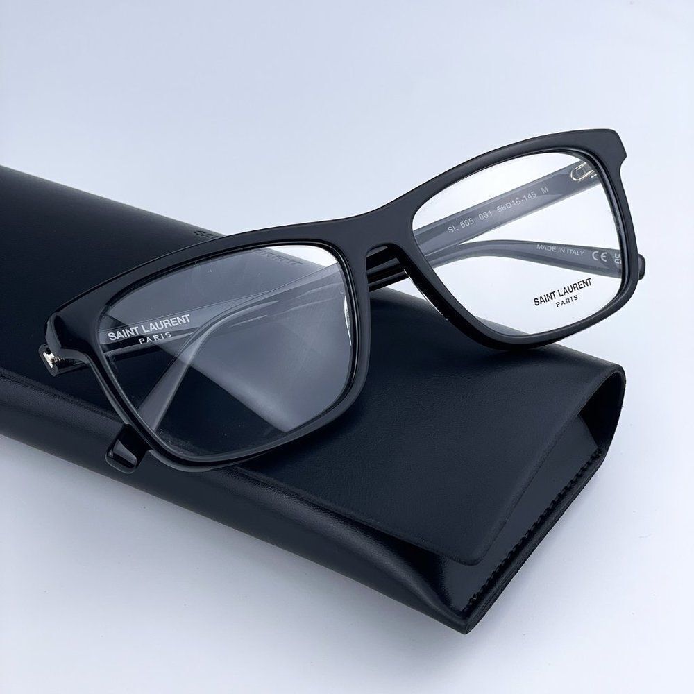 NEW Saint Laurent SL505 001 Shiny Black Square Man Eyeglasses